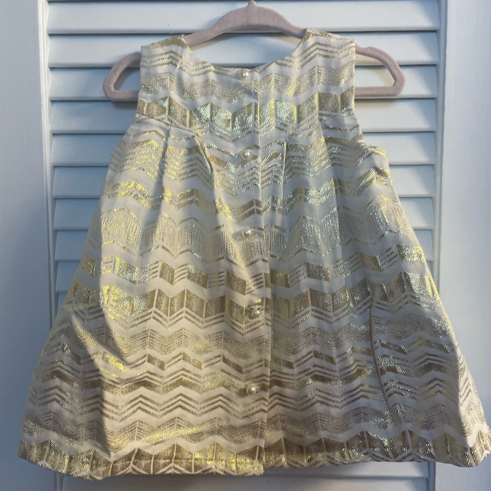 Tahari Baby Gold Metallic Tunic & Legging Set Size 24 Month.Pearl Button Back - Picture 3 of 6